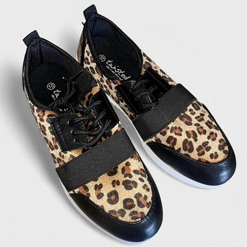 Twisted Women’s Leopard Print Black Y2K Sneakers - Size 10